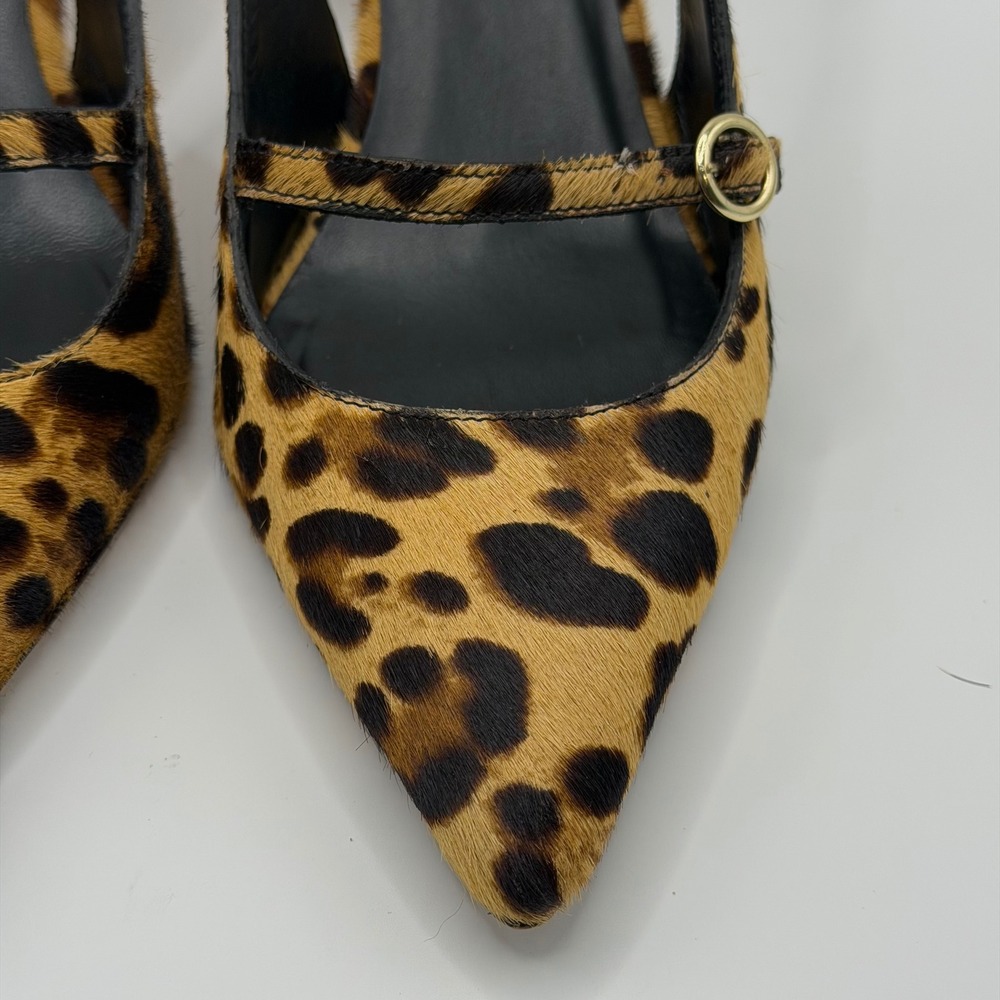 J.Crew Leopard Calf Hair Slingback Pumps Pointed Toe Kitten Heels 7.5 - Picture 3 of 11